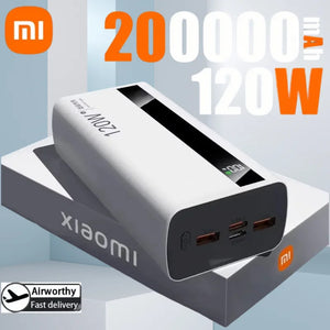 XIAOMI 200000mAh High Capacity 120W PowerBank Super Fast Charging Portable External Battery Powerbank For Iphone Samsung Huawei