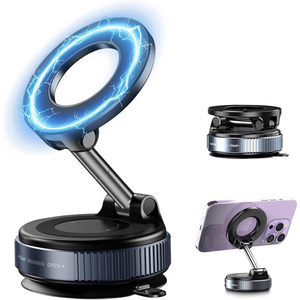 Magnetic 360° Phone Mount | MagSafe-Compatible Suction Holder for Car, Kitchen, Mirror, Gym – Black
